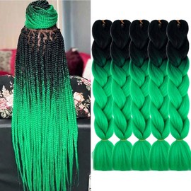 AIDUSA Ombre Braiding Hair 5pcs Synthetic Jumbo Braiding Hair Extensions 24 Inch 2 Tones for Box Braids Twist Crochet Braids 100g(#B15 Black to Teal)