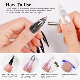 Imtiti Cat Eye Gel Nail Polish, 15ML Black Holographic Glitter Cat Eye Gel Polish with Magnet UV LED Magnetic Gel Nail Polish Crystal Galaxy Sparkly Home DIY Manicure Nail Salon Kit