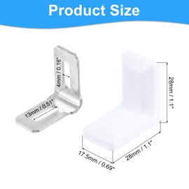sourcing map 8 Pcs 90 Degree Plastic Corner Braces, 28x17.5x28mm Shelf Right Angle Brackets with Screws for Cabinets Cupboards, White