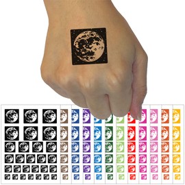 Moon in the Night Sky with Stars Space Astronomy Temporary Tattoo Water Resistant Fake Body Art Set Collection - Black (One Sheet)