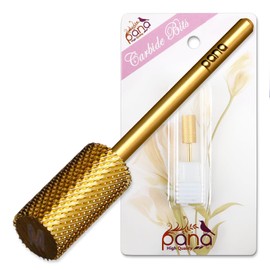 PANA Flat Top Large Barrel 3/32" Shank Size - (Gold, Medium Grit) - Fast remove Acrylic or Hard Gel Nail Drill Bit for Manicure Pedicure Salon Professional or Beginner