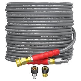 Heliwoo Pressure Washer Hose 50FT*1/4",3/8" Quick Connect,4200PSI, High Tensile Wire Braided,Flexible Kink Resistant Heavy Duty Durability Commercial - Size: 25FT