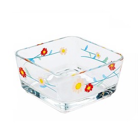 yaocoral 9 OZ Mini Daisy Candy Dish Cute Floral Candy Bowl Small Square Glass Bowl for Dessert,Snack,Fruit,Icecream,Yogurt,Dipping,Side Dishes,Clear Kitchen Prep Serving Bowl