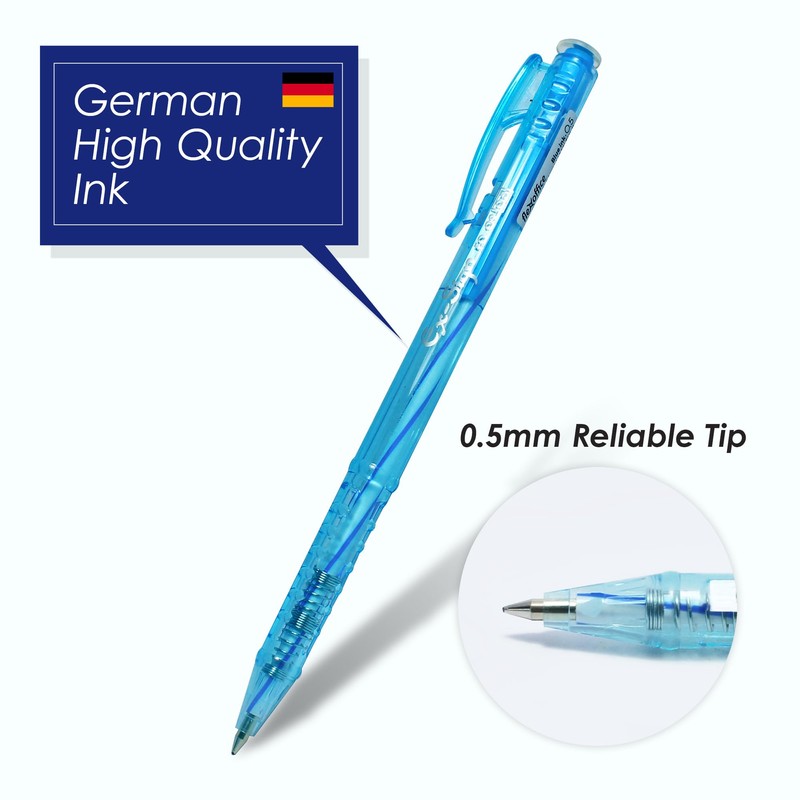 FLEXOFFICE Ballpoint Pens, Blue Ink, 0.5mm Fine Point, 50 Count