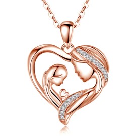 INFUSEU Mother Daughter Gifts Rose Gold Heart Mom Necklace Mothers Day Jewelry Pendant To My Family Mama Mommy in Law Aunt Birthday Love Presents for Women