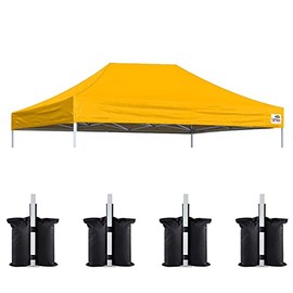 Eurmax USA Pop Up Canopy Top Gazebo Tent Cover Replacement Top Only,Bonus 4PC Pack Weight Bag (10x15,Gold)