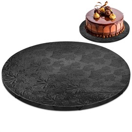 12 Inch Cake Drum - Black Round 12 Inch Cake Boards for Holiday Dessert Presentation, Grease and Moisture Resistant, Thick Durable Material with Fancy Pattern, Great for Christmas Parties & Birthdays