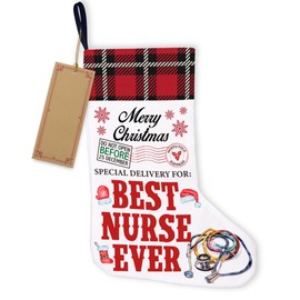 GOLSOO Best Nurse Burlap Christmas Stocking Special Delivery for Best Nurse Ever Christmas Stocking Hanging Xmas Decorations Gift for Fireplace Home Holiday Christmas 18 x 12 x 7.5 Inches