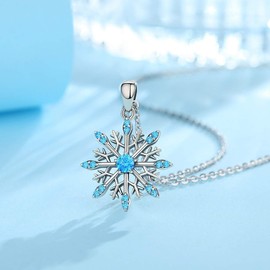 INFUSEU Snowflake Necklace, 925 Sterling Silver, Blue Pendant, Women's Chain, Jewellery Gift, Sterling Silver