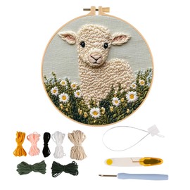 Embroidery Kit with Sheep Pattern, Hand Punching Adult Craft Kits,Tapestry Kits for Adults with Patterns, Colored Threads, Needles, Hoops and Instructions, Beginners Embroidery Kit