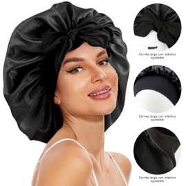 2 Piezas Gorro de Satin para Dormir, Ajustable Gorra de Seda para Dormir, Gorro de Satin para Dormir Cabello Rizado, Negro y Rosa