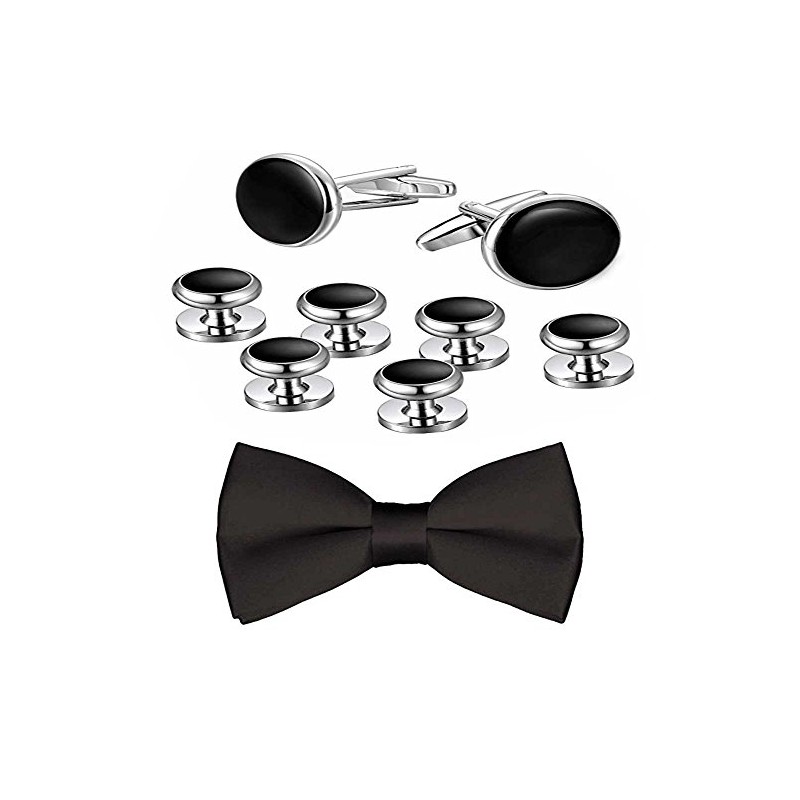 Mens Tuxedo Cufflinks And Tuxedo Shirt Studs Set Black Adjustable