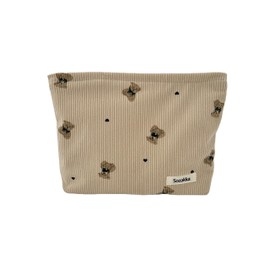 Sozakka Corduroy Cosmetic Bag Large Women Handbags Purses Zipper Little Bears Makeup Organizer Storage Makeup Bag Girls Case Bags (Khaki)