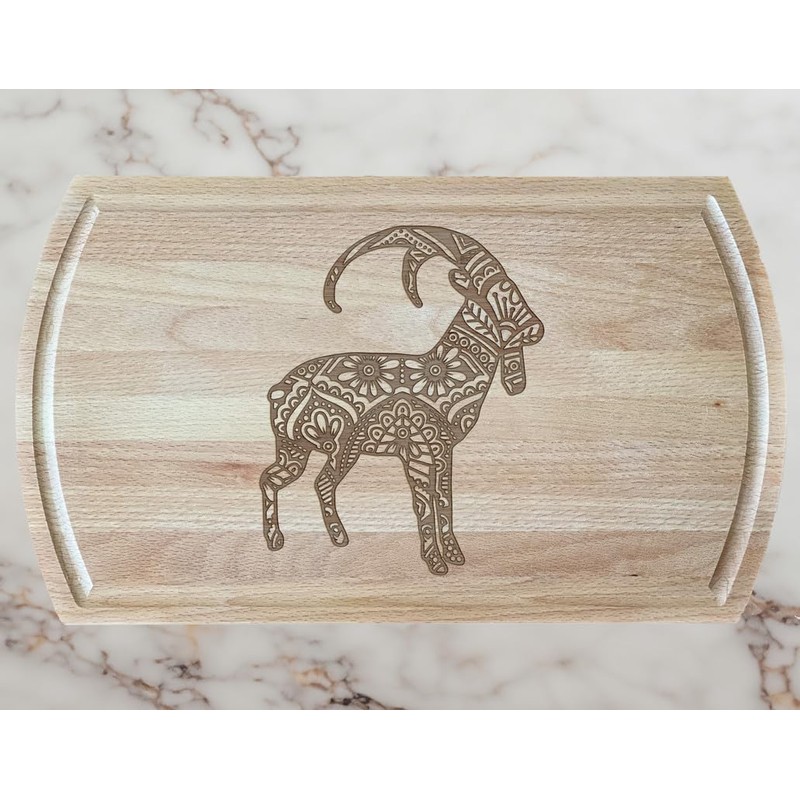 Goat with Curled Horns and Mandala-Style Patterns Cutting Board, Farm