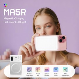 Godox MA5R RGB LED Phone Light, 1800-10000K Pocket Vdieo Panel Light,14 FX Effects, 4900mAh Battery, Magnetic Dual-Side Lighting&LCD Display