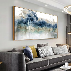 Wall Art Landscape Modern Wall Decor Canvas Painting Blue Ink Wall Art Large Artwork for Living Room Bedroom Office Home Decor 20"x40" with Framed