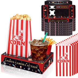 ENASGLOO 54 Pcs Movie Night Snack Trays with Popcorn Bags, Disposable Paper Snack Holder Movie Night Boxes for Cinema Movie Party Kids Birthday Party