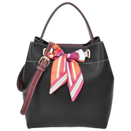 Womens Faux Leather Handbag Shoulder Tote with Cosmetics Bag Willow (Black)