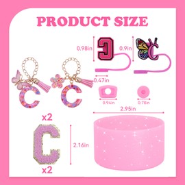 Liangang Cup Accessories Set, 9 Pieces, Compatible with 30-40 oz Cups, Pink, Includes Straw Cover, Boot, Stopper, Handle Charms (C)