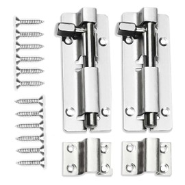 2 PCS Stainless Steel Door Lock Slide Bolts Locks with Screws Door Latch for External & Internal Doors Door Bolt for Bathroom Toilet (Sliver)