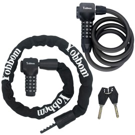 Yobbom Heavy Duty Chain Lock & Combo Cable Lock with 5-Digit Combination, 100cm Alloy Steel Security Chain + 120cm Security Cable for Bikes, Motorcycles, Gates, E-Bikes, Ladders, Toolboxes