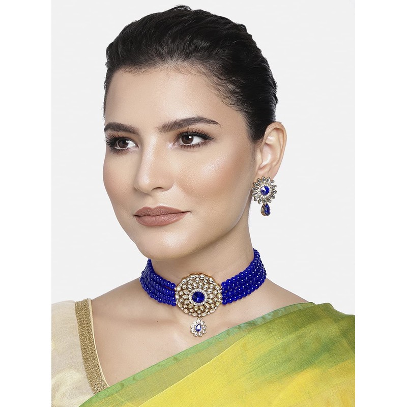 Aheli Kundan Pearl Choker Multi Layered Collar Aretes Set Joyería