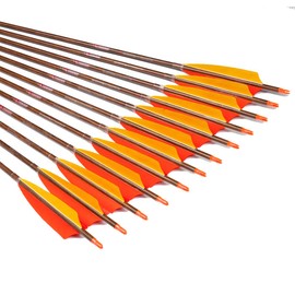 Linkboy Archery Carbon Arrows Hunting Shooting Arrows Wood Skin Shaft Traditional Looking Turkey Feather Removable Tip for Compound Recurve Long Traditional Bow Spine 450 32 inch Pack of 12PCS