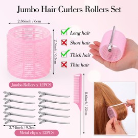 Large Hair Rollers Set, 12 Pieces 60mm Heat Free Jumbo Hair Rollers with