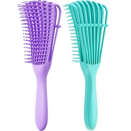 2 Pieces Detangling Brush for Afro America/ African Hair Textured 3a to 4c Kinky Wavy/ Curly/ Coily/ Wet/ Dry/ Oil/ Thick/ Long Hair, Knots Detangler Easy to Clean (Green, Purple)