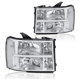 DimFlux DimFlux Headlight Assembly, Headlights Kit Compatible with 2007-2013 GMC Sierra 1500/2007-2014 Sierra 2500/2007-2014 Sierra 3500 Headlamp Chrome Housing Clear Reflector