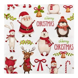 Restaurantware 13 Inch Paper Luncheon Napkins 500 Merry Christmas Design Printed Napkins - 3-Ply Textured Edges White Paper Decorated Napkins Soft And Strong For Parties Or Catering Events