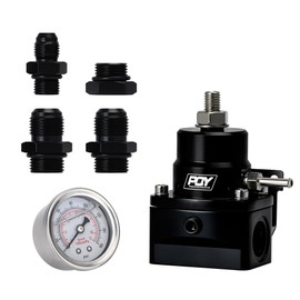 Regulador de presión de combustible AN8 de alimentación y línea de retorno AN6 + juego de manómetro 0-160 PSI color negro oscuro