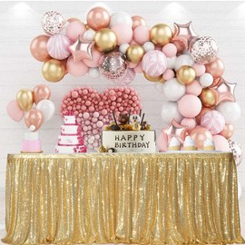 PartyDelight 6ft Gold Sequin Table Skirt for Round/Rectangle/Square Table for Birthday Party Wedding Christmas.
