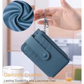 LnxLtw Small Wallet for Women – Mini Leather Card Holder Wallet with 6 Card Slots, ID Window & Zipper Coin Pocket, Compact Keychain Wallet, Slim Small Purse Wallet for Everyday Use (Navy Blue)