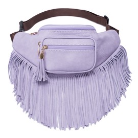 Solene Fringe Waist Pack Crossbody Bag Shoulder Purse with Multi Zipper Pockets - (KL088, Lavender-FBM)
