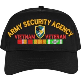MilitaryBest Army Security Agency Vietnam Veteran Imported High Profile Black Embroidered Cap with Ribbons