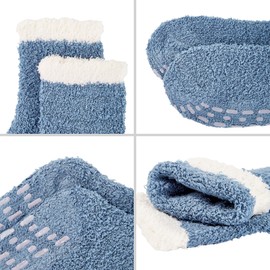 Zando Winter Socks for Women Non Slip Warm Socks Comfy Socks Super Soft Cozy Socks Plush Socks Slipper Socks Indoor Fuzzy Socks Non Skid Crew Socks Home Fluffy Socks 4 Pairs Blue Solid One Size