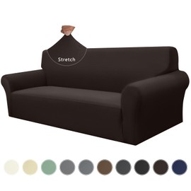 HDCAXKJ Couch Cover Stretch Sofa Covers for 3 Cushion Couch Soft Non Slip Sofa Slipcovers Washable Furniture Protector for Dogs Pets 1-Piece Silky Slip Cover with Elastic Bottom (Dark Brown, Large)