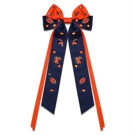 Boderier Football Accessories Football Helmet Number 1 Game Day Hair Bows Clip Silky Satin Ribbon Bow Hair Clips Sports Fan Game Day Outfits Accessories for Women Navy Orange