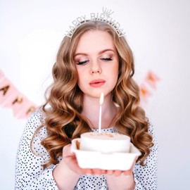KICOSY Silver HAPPY BIRTHDAY Headband with Sparkling Rhinestone Birthday Crown Tiara Ideal Birthday Accessory for Girls & Women's Party