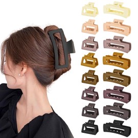 Hair Clips for Women 16 Pack 4.1 Inch Large Hair Claw Clips for Women Thin Thick Curly Hair,Big Matte Rectangle Clips,Strong Hold jaw clips hair accessories for women(Neutral)