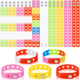 50 Pcs Silicone Charm Bracelets Adjustable Rubber Wristbands Cute Colorful Bracelets with Holes Swimming Identify Birthday Party Gifts, 10 Colors, 8''