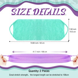 Back Scrubber for Shower Exfoliating Washcloth Back Cloth Body Extended Length Scrubber Towel Nylon Exfoliating Stretchable Pull Strap Wash Cloth for Bath Body Scrub Washcloth 2 Pack (Purple,Mint)
