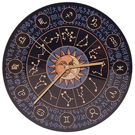 Mark Feldstein & Associates Constellations of The Zodiac Round Astrology Glass Wall Clock, 12 Inch