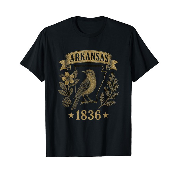 Arkansas 1836 Vintage Mockingbird Nature Retro Pride T-Shirt