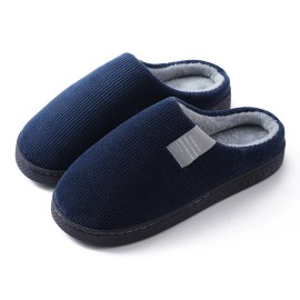 2027 NEW KJ New Popular Autumn and Winter Home Anti slip Thick Soled Plush Shoes for Indoor and Outdoor Wear Couple slippersColor: Corduroy-navy blue-mens style, US Size: Size 40-41-shoes run one size small