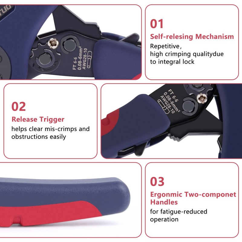 Flytuo Upgraded Hexagonal Ferrule Crimping Tool, New HSC8 6-6A Self-adjusting