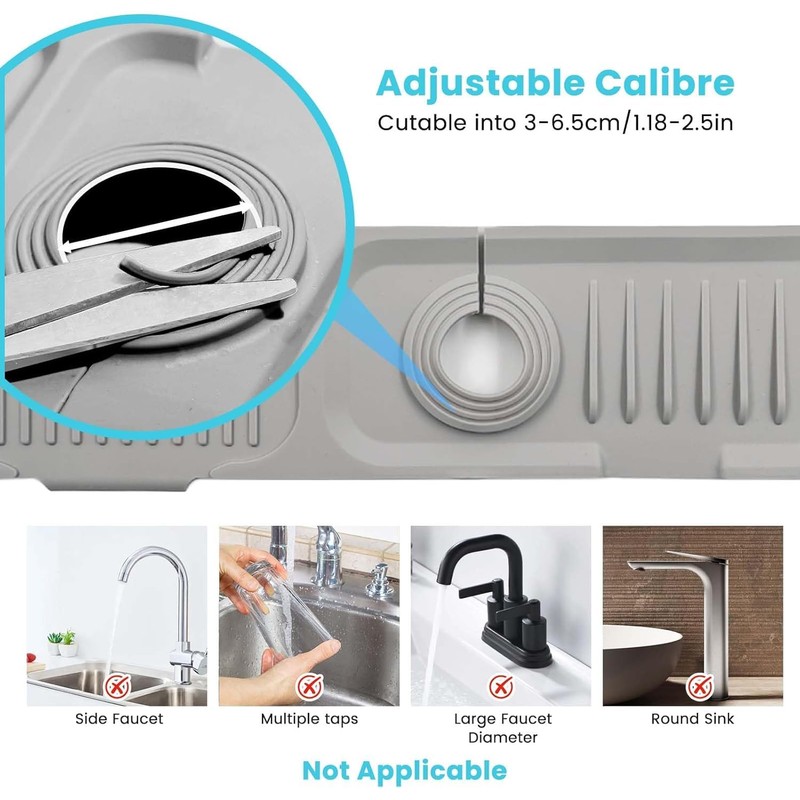 2 Pcs 40x12 cm Silicone Faucet Mats for 3.5-6cm Faucets