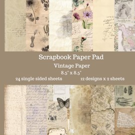 Vintage Paper Scrapbook Paper Pad: 24 Single Sided Sheets of Decorative Paper for Junk Journals, Scrapbooking, Decoupage, Paper Crafts and More 8.5" x ... Beige Letters with Butterflies and Flowers