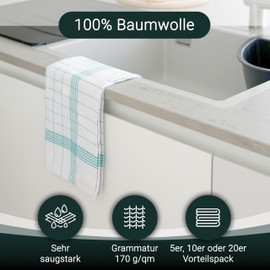 ZOLLNER Set of 5 Tea Towels 100% Cotton 50 x 70 cm Green